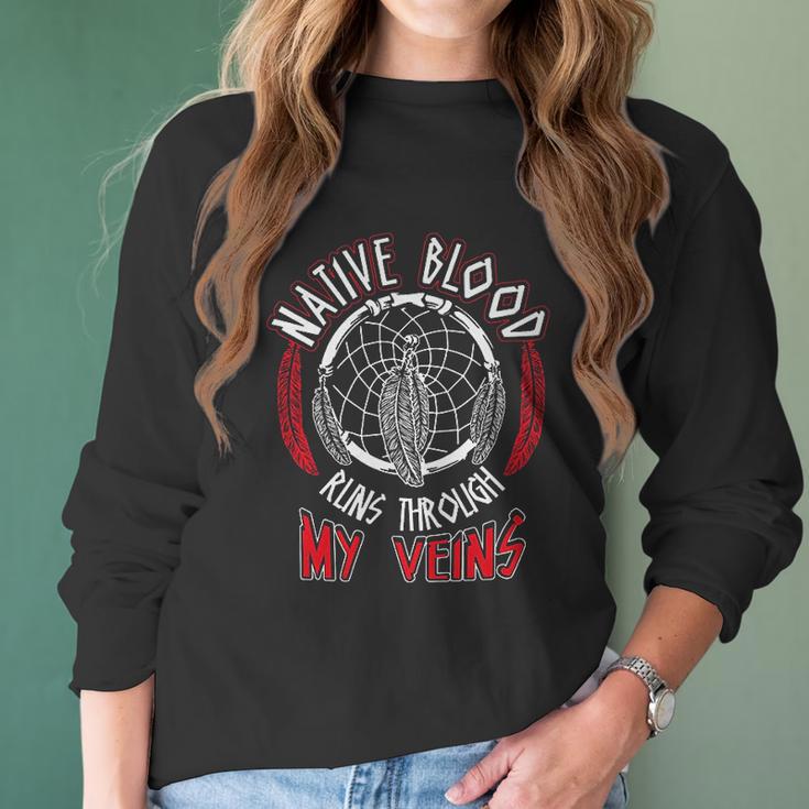 Dreamcatcher Wolf Native American Native Blood Women Long Sleeve Tshirt