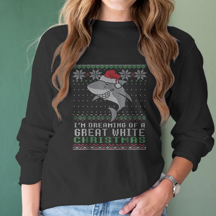 Im Dreaming Of A Great White Christmas Shark Women Long Sleeve Tshirt