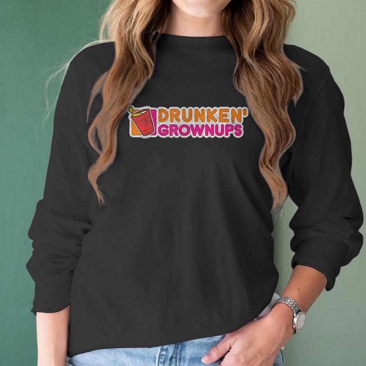 Drunken Grownups Drunkin Party Funny Drinking Vintage Joke Women Long Sleeve Tshirt