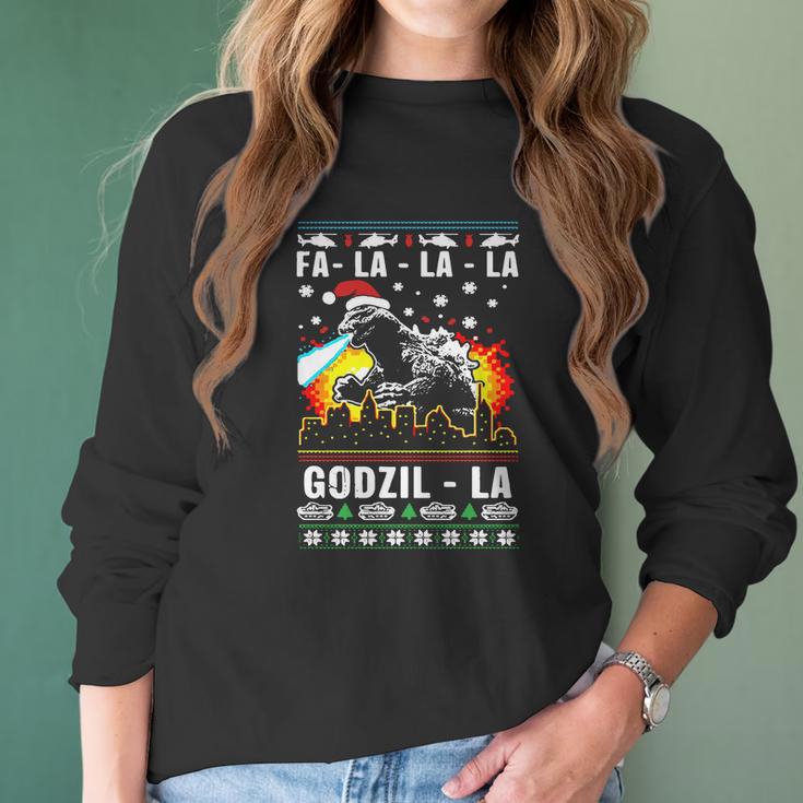 Fa La La La Godzilla Ugly Christmas Women Long Sleeve Tshirt