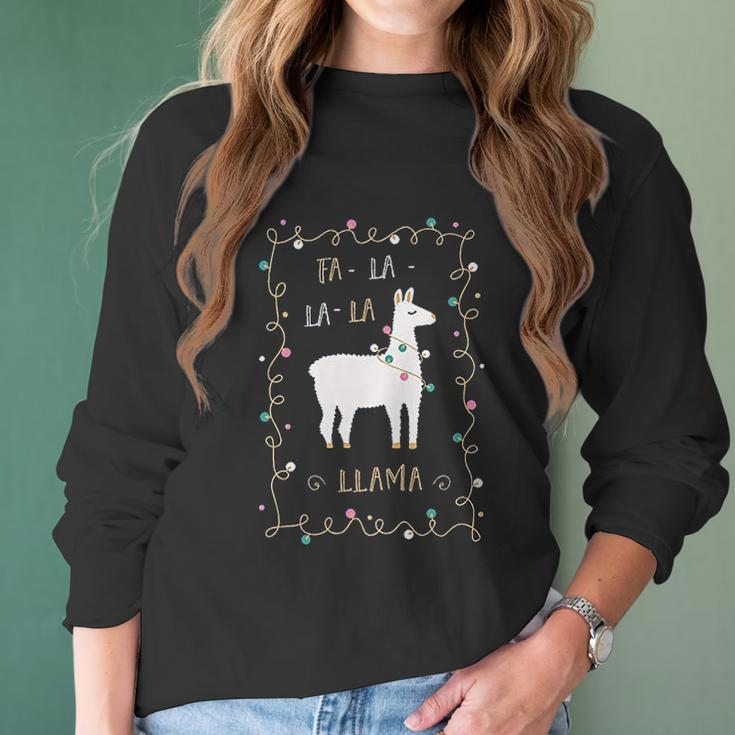 Fa La La La Llama Southern Charm Collection On A Navy Women Long Sleeve Tshirt