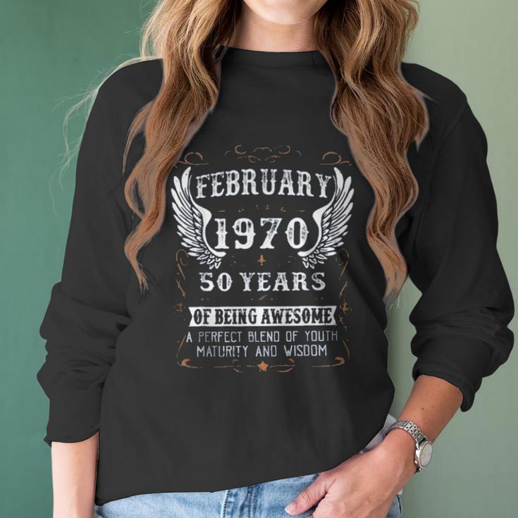 February 1970 50 Years Of Being Awesome Enjoyable Gift 2022 Women Long Sleeve Tshirt