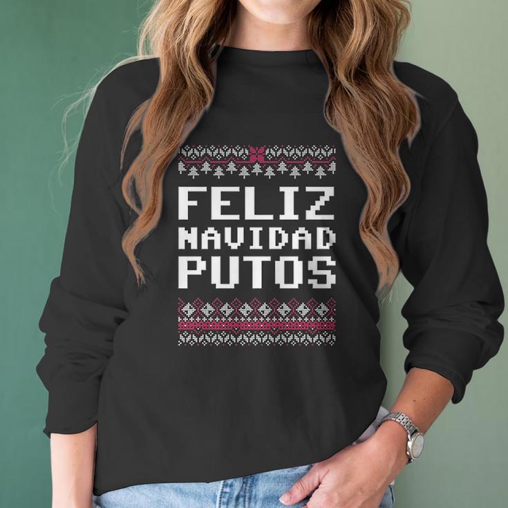 Feliz Navidad Mexican Ugly Christmas Funny Women Long Sleeve Tshirt