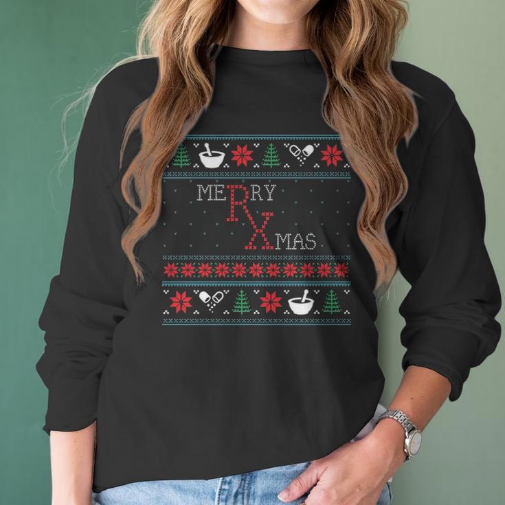 Funny Pharmacist Pharmacy Ugly Christmas Xmas Women Long Sleeve Tshirt