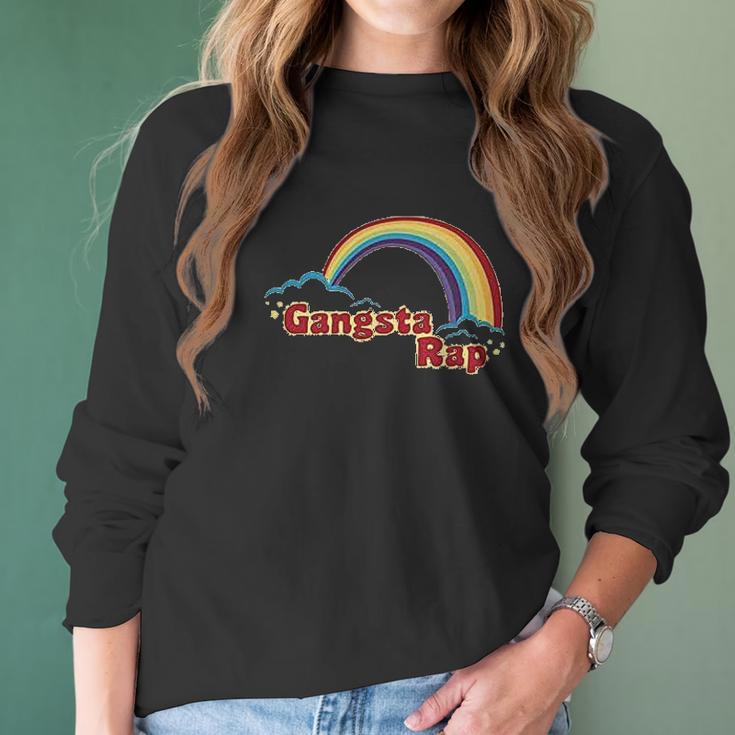 Gangsta Rap Retro Rainbow Funny Music Graphic Women Long Sleeve Tshirt