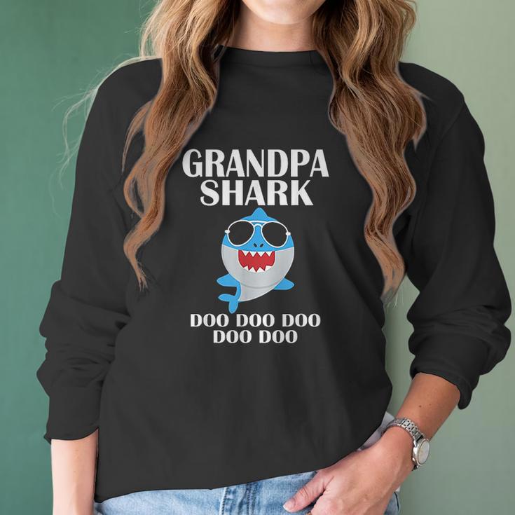 Grandpa Shark Doo Doo Fathers Day Grandpa Christmas Women Long Sleeve Tshirt