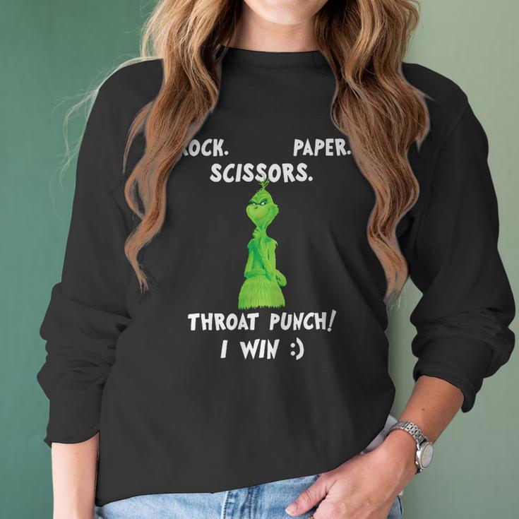 Grinch Funny Win Christmas Rock Paper Scissors Women Long Sleeve Tshirt