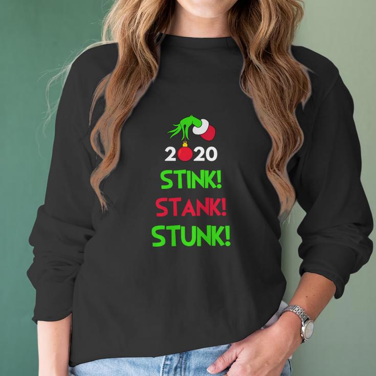 The Grinch Hand Holding 2020 Stink Stank Stunk Christmas Women Long Sleeve Tshirt