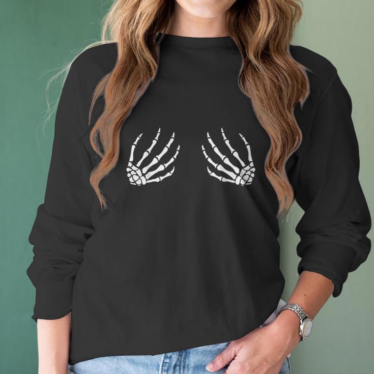 Halloween Bobs For Women Funny Skeleton Hand Bra Women Long Sleeve Tshirt