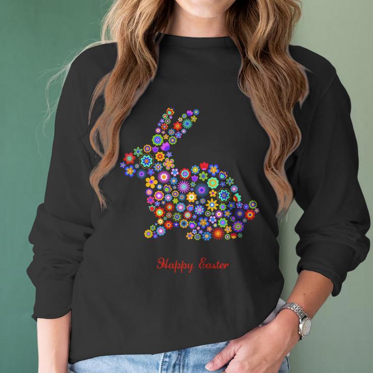 Happy Easter Bunny Rabbit Flowers Logo Women Long Sleeve Tshirt