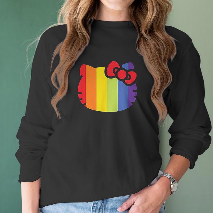 Hello Kitty Rainbow Stripe Women Long Sleeve Tshirt