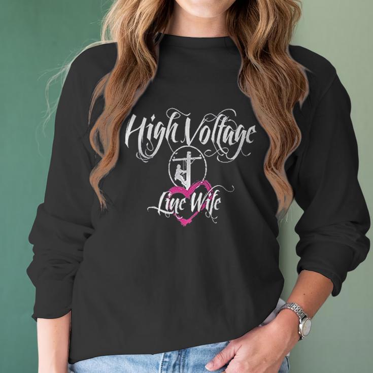 High Voltage Line Wife Black Women Long Sleeve Tshirt