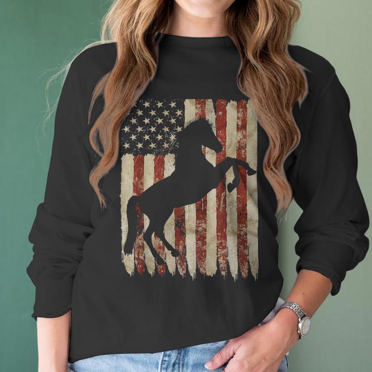 Horse American Flag Usa Patriotic Stallion Gift Women Long Sleeve Tshirt