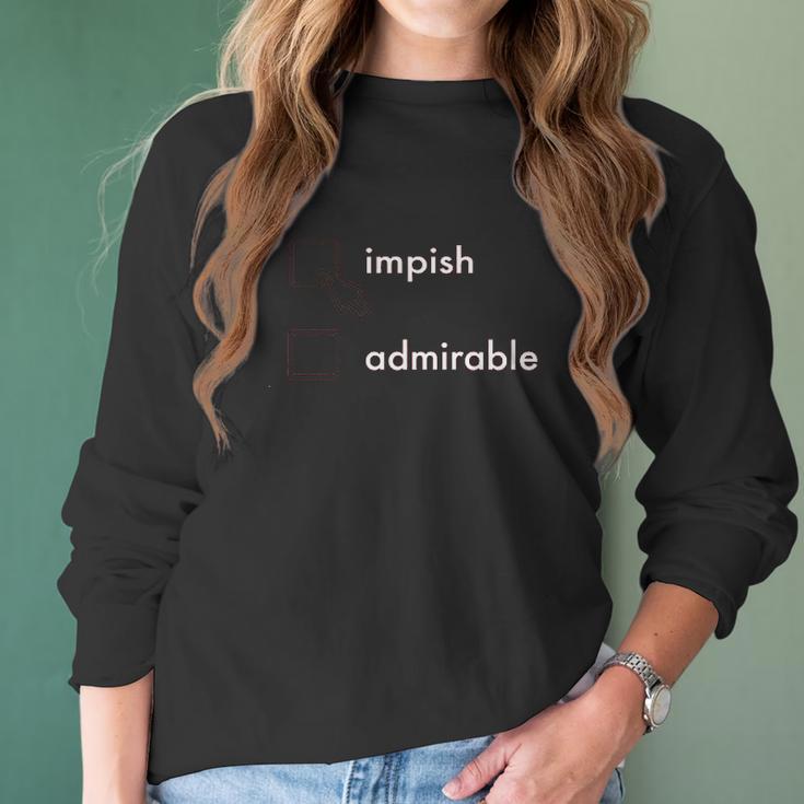 Impish Or Admirable Dwight Christmas Modern Fit Women Long Sleeve Tshirt