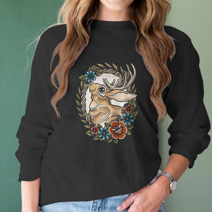 Jackalope With Flowers Women Long Sleeve Tshirt