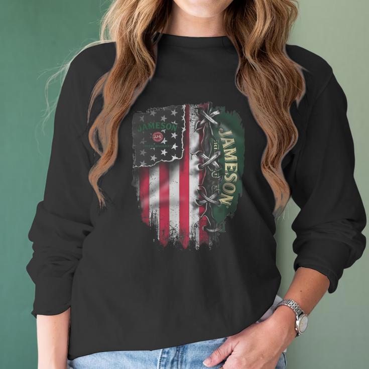 Jameson Irish Whiskey Inside American Flag Women Long Sleeve Tshirt