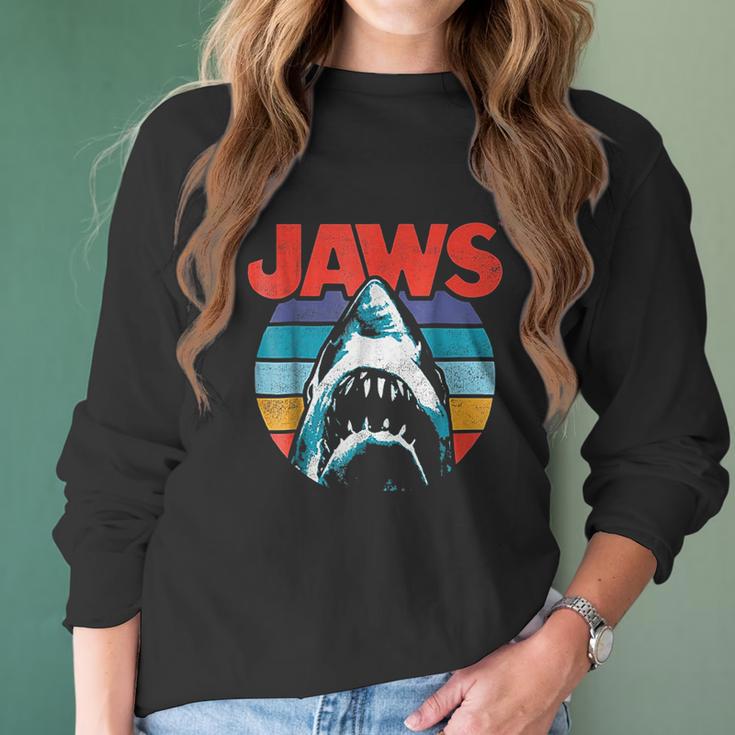 Jaws Retro Colors Shark Rainbow Women Long Sleeve Tshirt