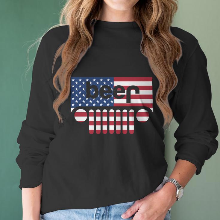 Jeep Beer American Flag Jeep And Beer Shirt Women Long Sleeve Tshirt