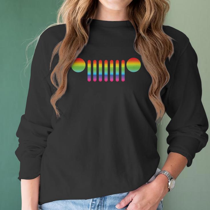 Womens Jeep Pride 7-Slot Grille Rainbow Women Long Sleeve Tshirt