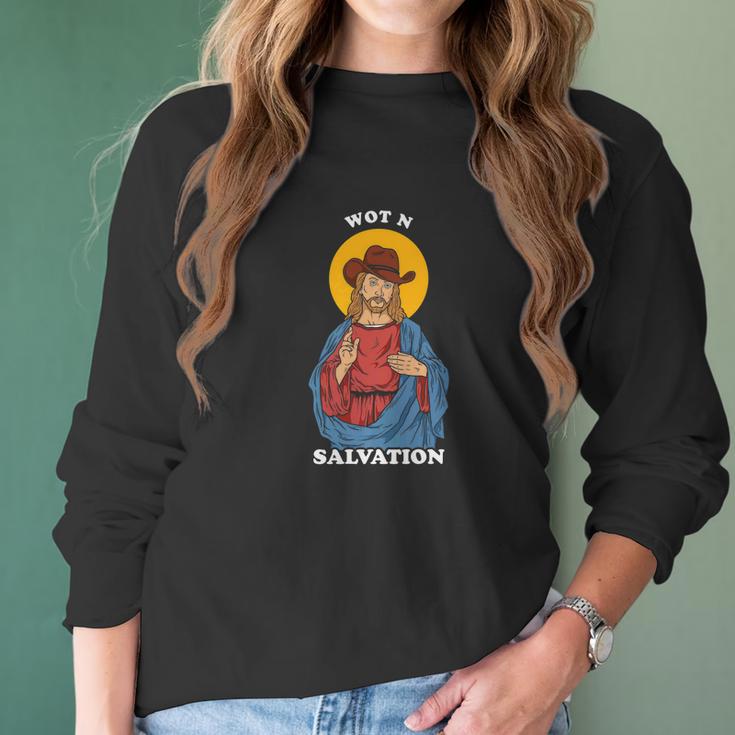 Jesus What In Tarnation Meme Wot N Salvation Women Long Sleeve Tshirt