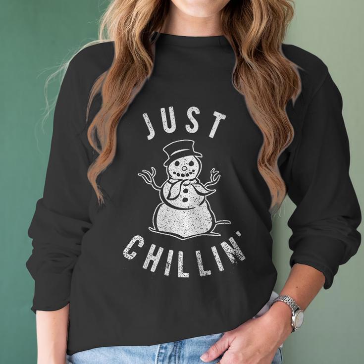 Just Chillin Snowman Cute Funny Christmas Winter Women Long Sleeve Tshirt