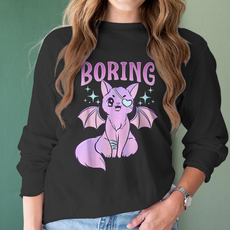 Kawaii Pastel Goth Cute Creepy Bat Cat Anime Theme Men Women T-Shirt Graphic Print Casual Unisex Tee Women Long Sleeve Tshirt