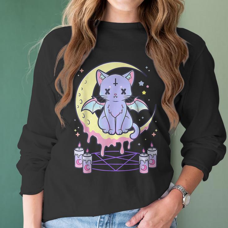 Kawaii Pastel Goth Cute Creepy Black Cat V2 Men Women T-Shirt Graphic Print Casual Unisex Tee Women Long Sleeve Tshirt