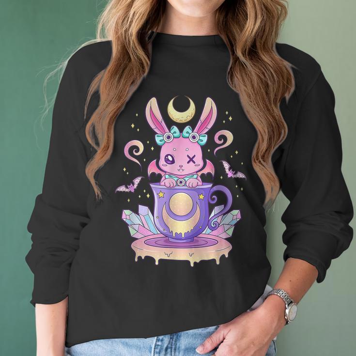 Kawaii Pastel Goth Cute Creepy Bunny In Teacup Men Women T-Shirt Graphic Print Casual Unisex Tee Women Long Sleeve Tshirt