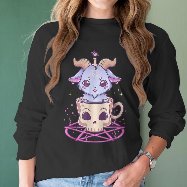 Kawaii Pastel Goth Cute Creepy Pentacle Baphomet Goat Men Women T-Shirt Graphic Print Casual Unisex Tee Women Long Sleeve Tshirt