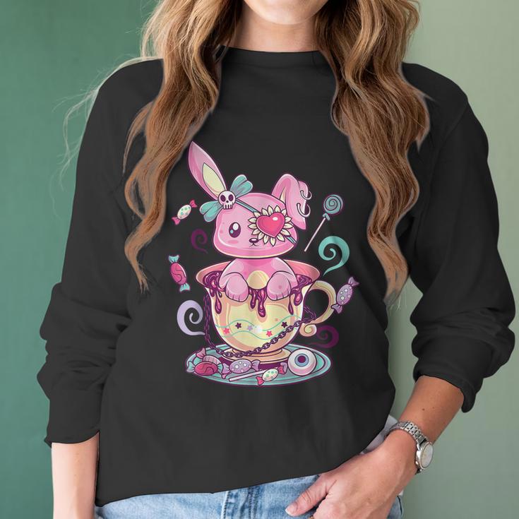 Kawaii Pastel Goth Cute Creepy Rabbit Menhera Occult Bunny V2 Men Women T-Shirt Graphic Print Casual Unisex Tee Women Long Sleeve Tshirt