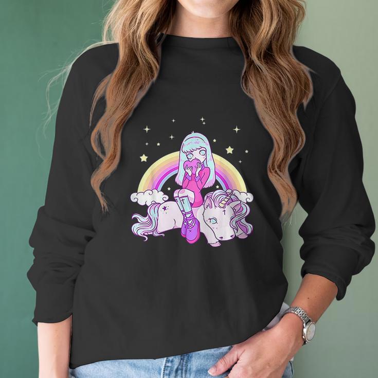 Kawaii Pastel Goth Rainbow Unicorn Cute Girl Women Long Sleeve Tshirt