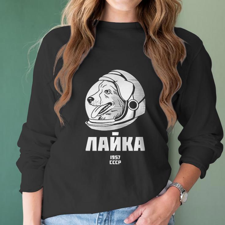 Laika 1957 Space Sputnik Mission Russian Dog Women Long Sleeve Tshirt