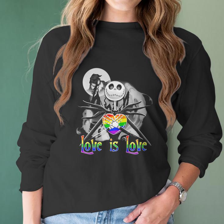 Lgbt Jack Skellington The Nightmare Before Christmas Love Is Love Halloween Shirt Mf Women Long Sleeve Tshirt