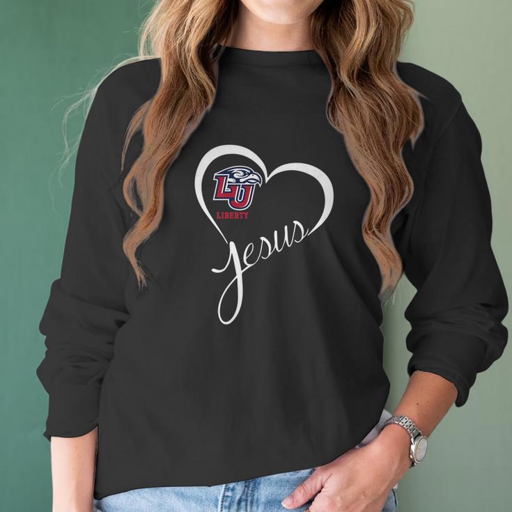 Liberty Flames Heart Jesus Apparel Women Long Sleeve Tshirt