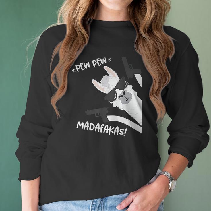 Llama Alpaca With Pistols Vintage Pewpewpew Madafakas Women Long Sleeve Tshirt