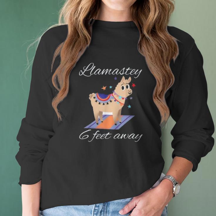 Llamastay 6 Feet Away Funny Llama Yoga Social Distancing Women Long Sleeve Tshirt