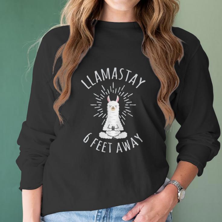 Llamastay 6 Feet Away Funny Social Distancing Women Long Sleeve Tshirt