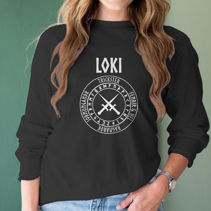 Loki Norse God With Runes Daggers Women Long Sleeve Tshirt