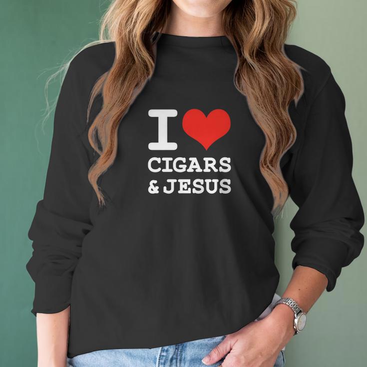 I Love Cigars Jesus Cool Christian Smoker Humor Women Long Sleeve Tshirt