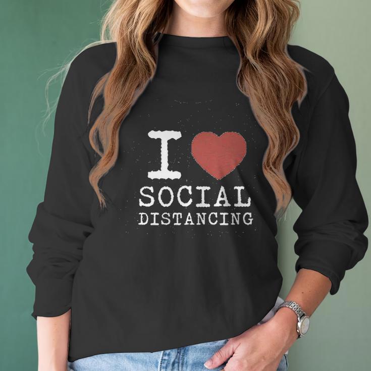 I Love Social Distancing Women Heart Funny Women Long Sleeve Tshirt