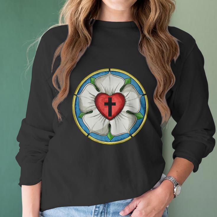 Luther Rose Seal Lutheran Symbol Christian Cross Graphic Design Printed Casual Daily Basic Women Long Sleeve Tshirt