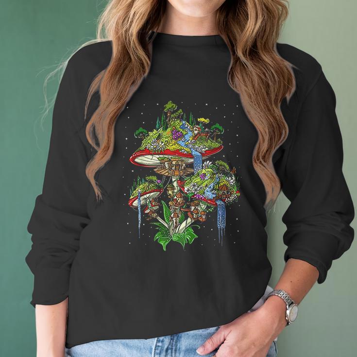 Magic Mushrooms Island Psychedelic Fungi Fantasy Hippie Women Long Sleeve Tshirt