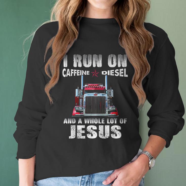 Mens Caffeine Diesel Jesus Christian Trucker Distressed Women Long Sleeve Tshirt