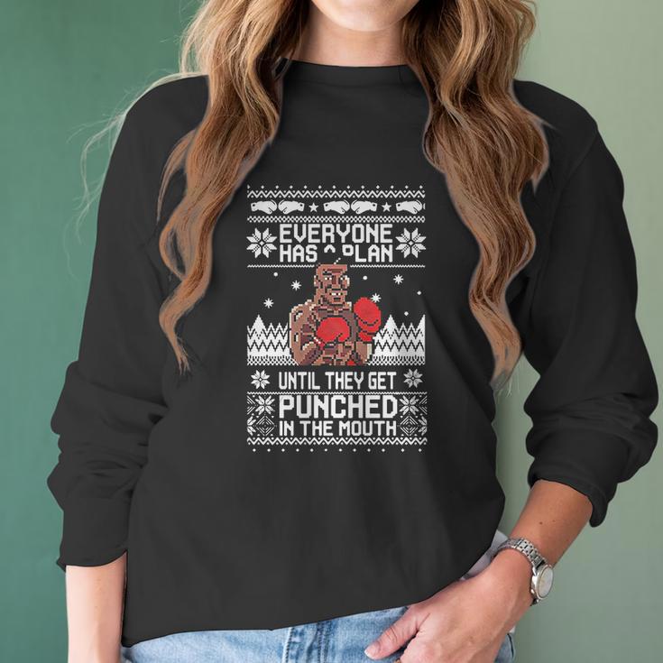 Mike Tyson Punch Everyone Has A Plan Until Ugly Christmas Women Long Sleeve Tshirt