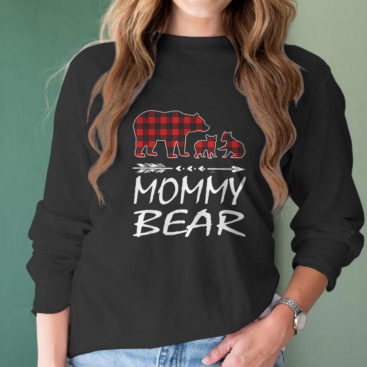 Mommy Bear Two Cubs Red Plaid Christmas Pajama Women Long Sleeve Tshirt