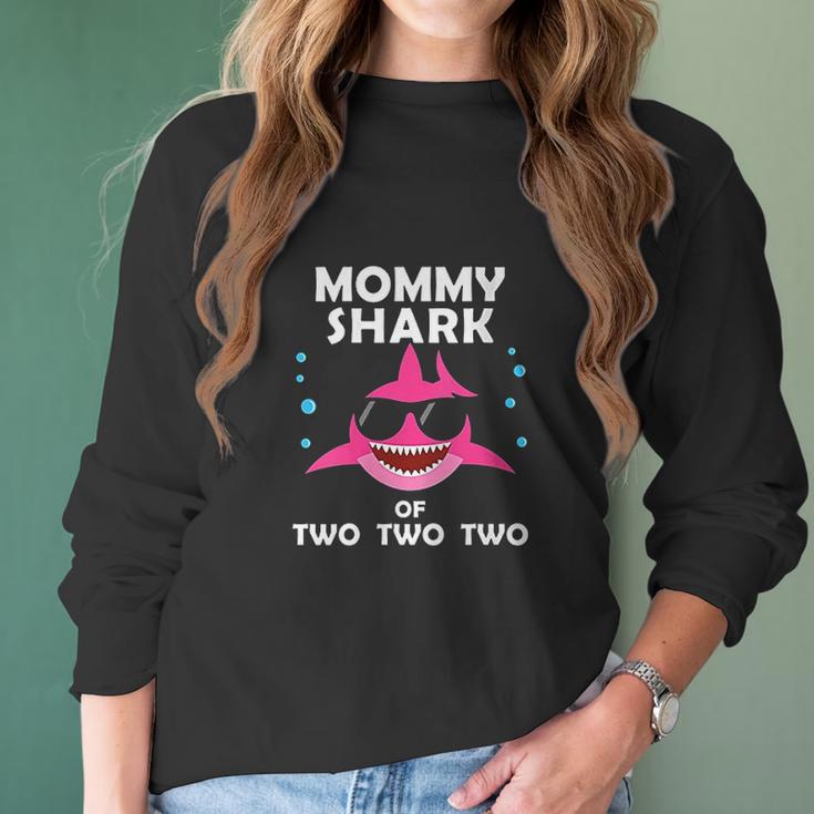 Mommy Shark Of Two Announcement Women Long Sleeve Tshirt