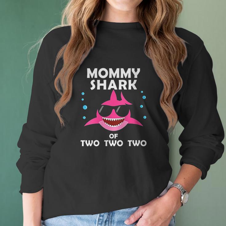 Mommy Shark Of Two Announcement Mothers Day Gift Women Long Sleeve Tshirt