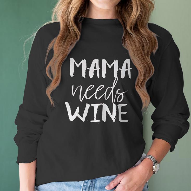 Mousya Mama Needs Wine Letter Print Drinking Women Long Sleeve Tshirt