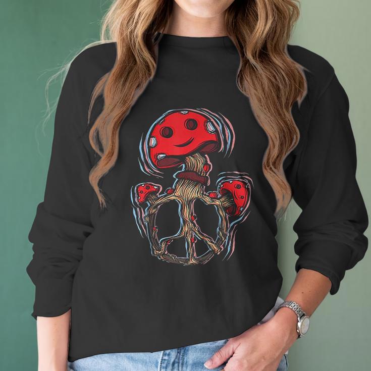 Mushrooms Peace Sign 70S Shrooms 60S Women Long Sleeve Tshirt