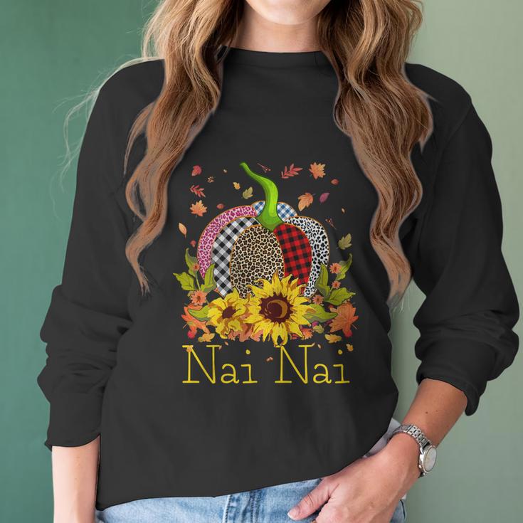 Nai Nai Pumpkin Leopard Print Sunflower Grandma Buffalo Plai Cute Gift Women Long Sleeve Tshirt